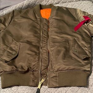 Alpha Industries Olive Bomber Jacket with Red Accent